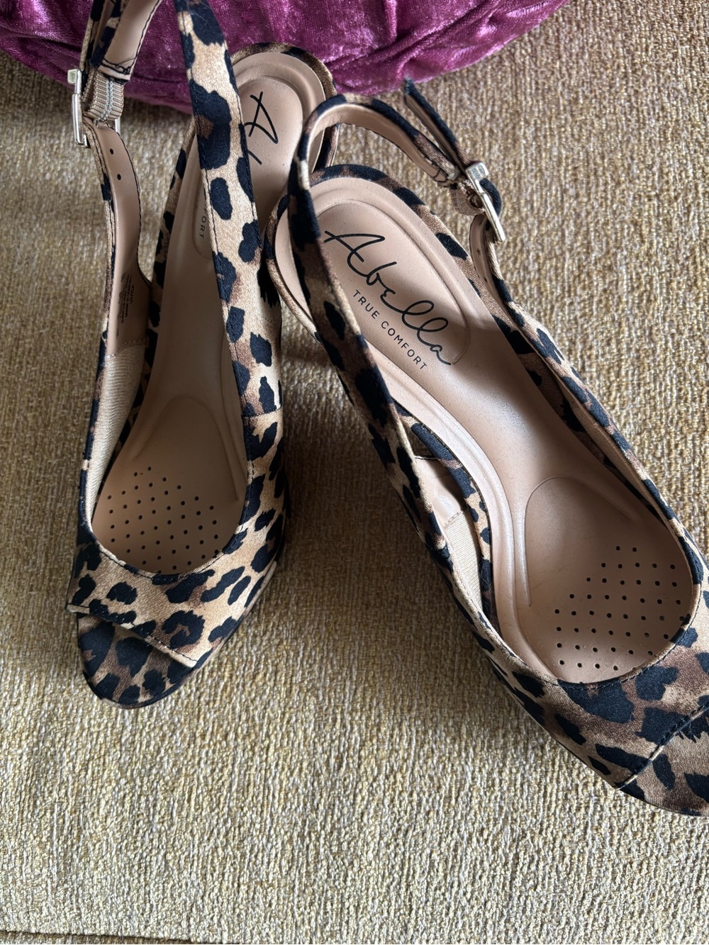 Leopard Print Slingback Peep-Toe Wedges - Brown/Black 8